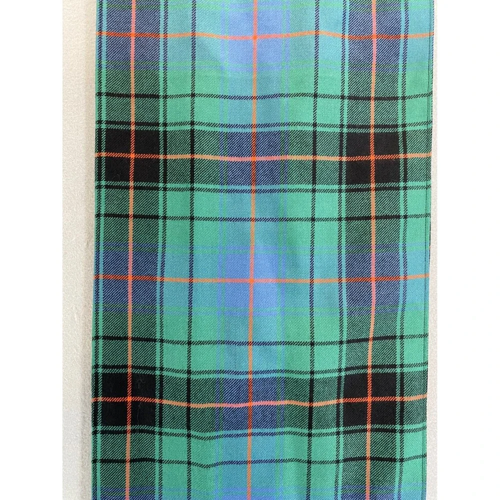 Lochcarron Scotland Scarf Green Blue Orange Tartan Plaid 100% Pure Wool Fringe